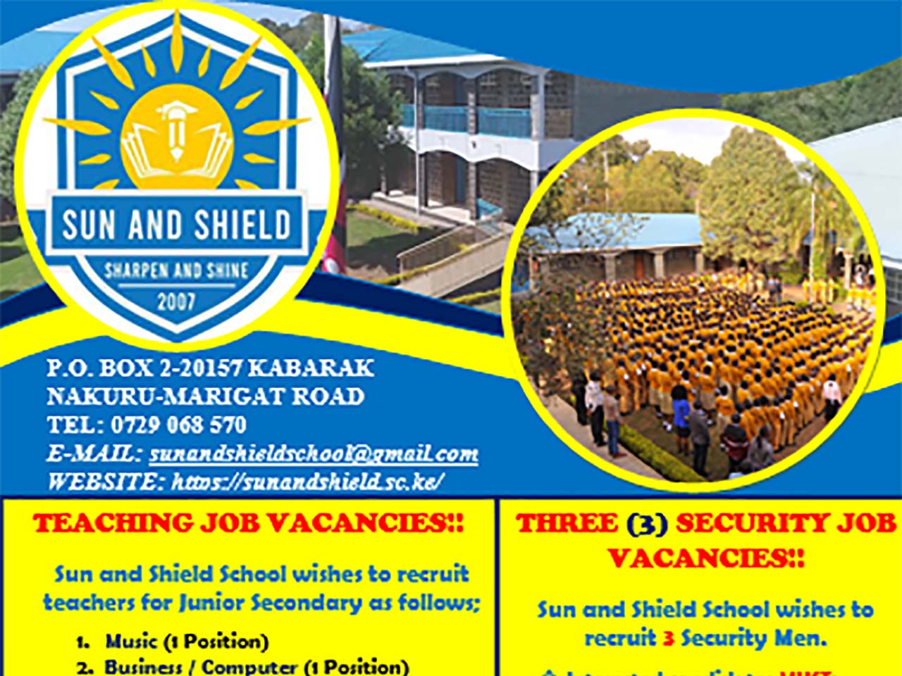 Job Vacancy: Qualified teachers and Security Personnels 